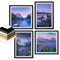 WANDBILDER 4er-Set - 50x50 cm & 40x60 cm Schwarzer Rahmen - Berglandschaften, Wasser, Blumenfeld - Schwarz, Kunststoff (50/50cm) - ArtPrintCave