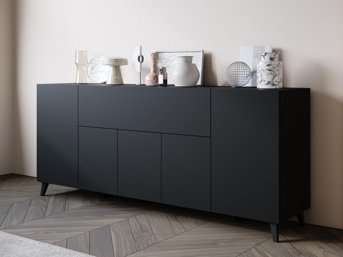 SIDEBOARD Phuket 180 - Schwarz/Graphitfarben, Holzwerkstoff/Kunststoff (180/76/38cm) - MIRJAN24