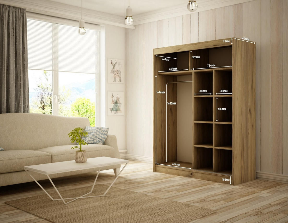 KLEIDERSCHRANK RYFLO - 150 - Weiß|Schwarz - Schwarz/Weiß, Holzwerkstoff (150/215/61cm) - ALTDECOR