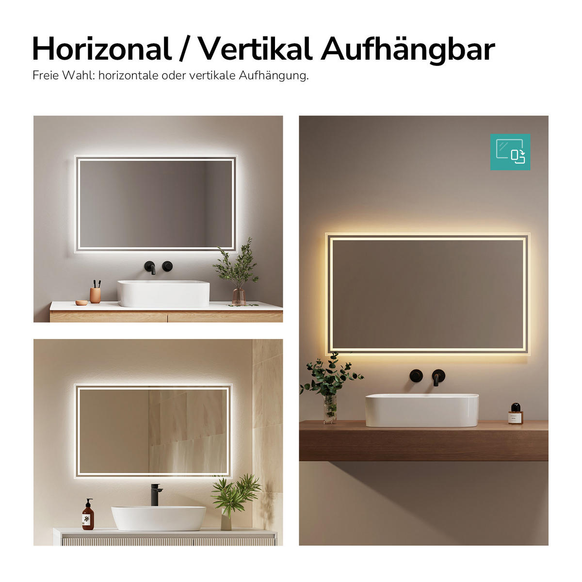 OGLINDA de baie cu LED-uri 100/60 cm - transparent, sticlă (100/60/3.5cm) - EMKE