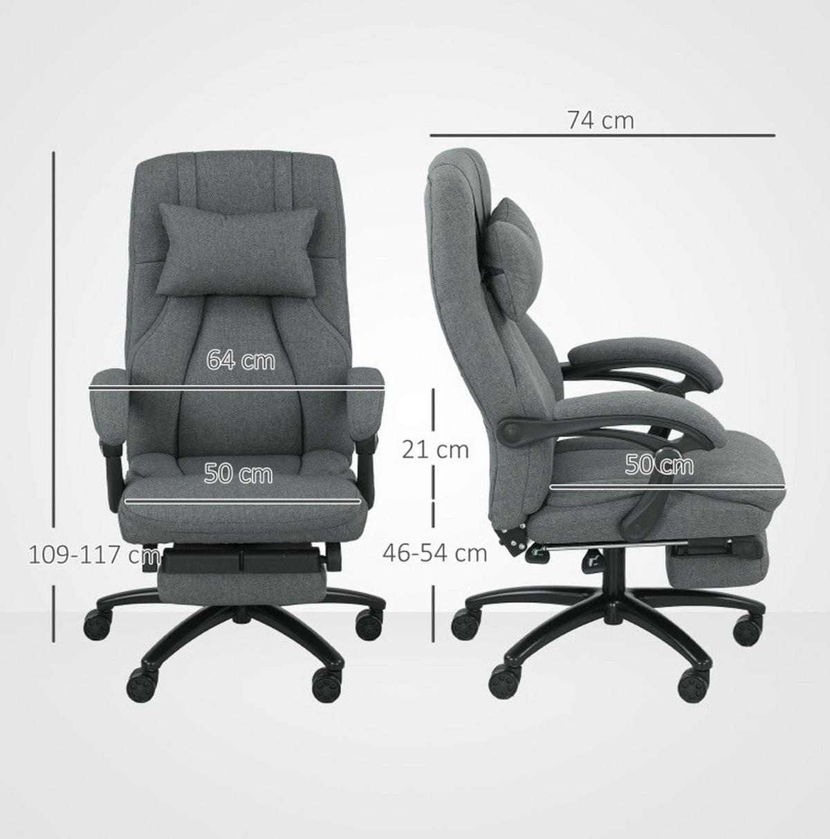 BÜROSTUHL in Dunkelgrau 74x64x117 cm mit Vibrationsmassage und ausziehbarer Fußstütze - Dunkelgrau, Textil (64/117/74cm) - IVMEU