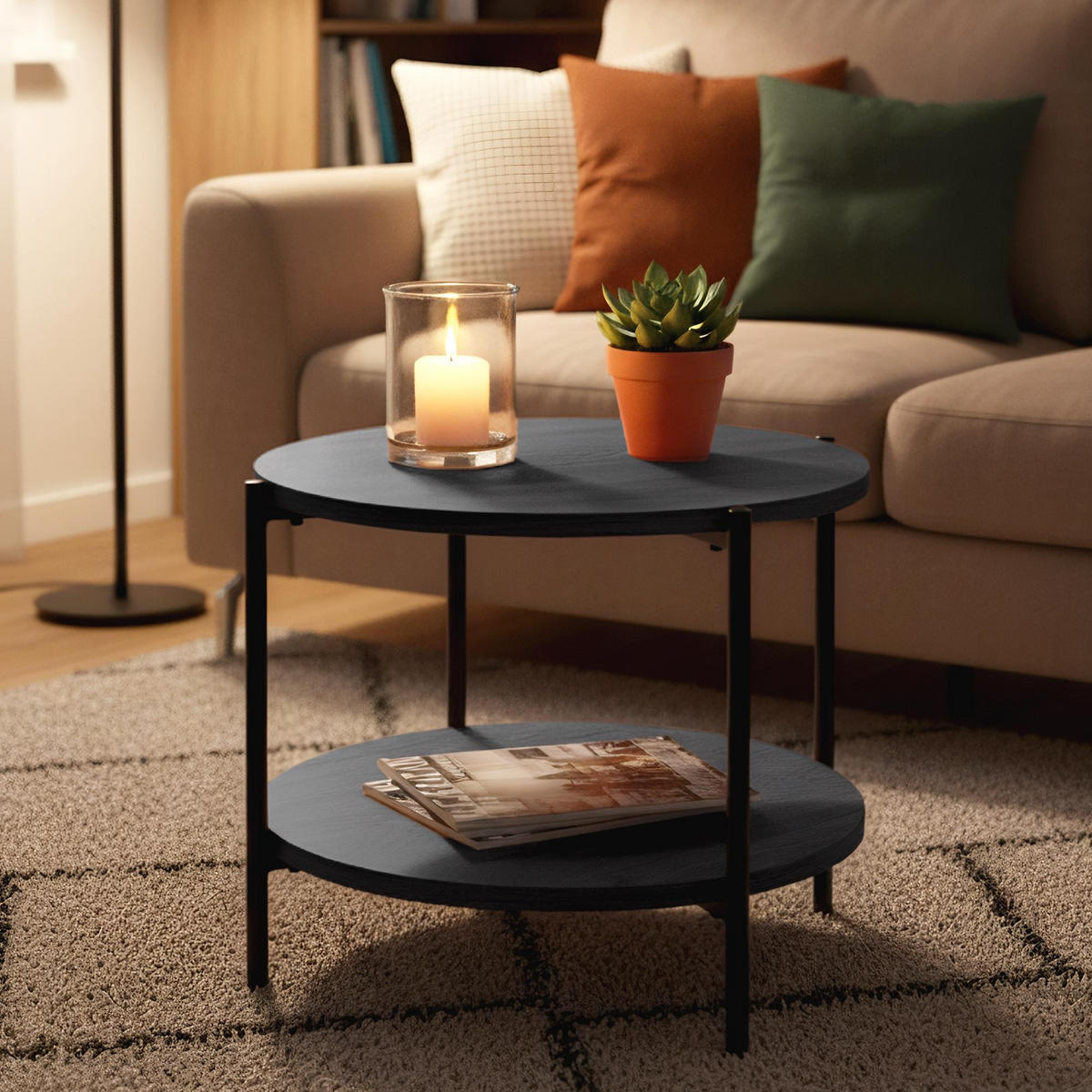 COUCHTISCH rund 50 cm Holz Grau - Schwarz/Grau, Holz/Metall (50/50/40cm) - CLP