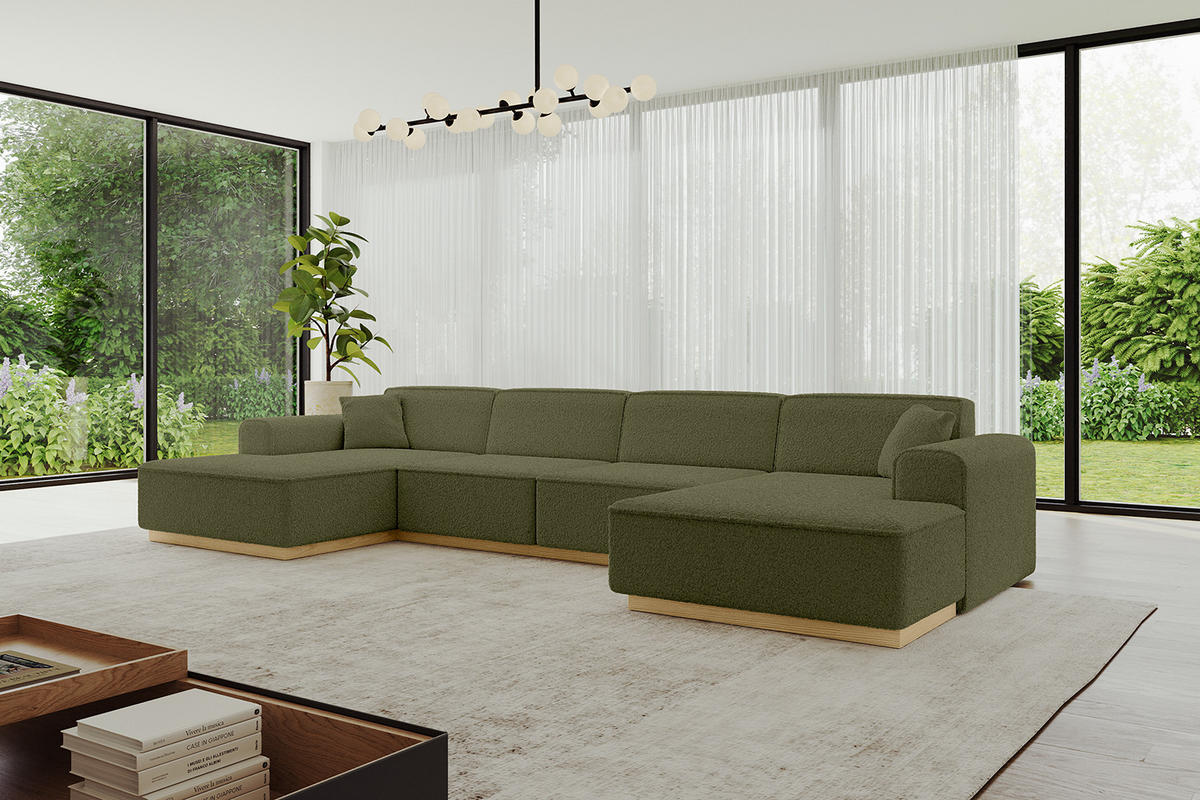WOHNLANDSCHAFT IREA-U2-v2 - 382x165x81 cm Grün - Grün, Holzwerkstoff/Textil (382/81/165cm) - ALTDECOR