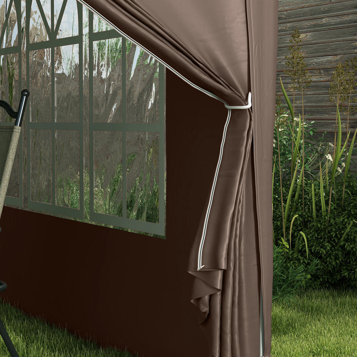 PAVILLON 295/295/258 cm kaffeebraun aus Polyester mit 4 Wänden - Braun, Textil (295/258/295cm) - OKWISH