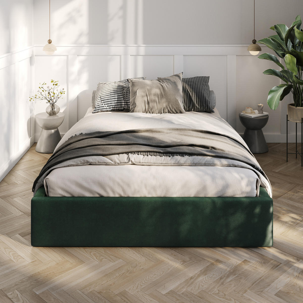 POLSTERBETT 140x200cm Bett mit Stauraum Lattenrost Flaschengrün - Dunkelgrün, Holz/Holzwerkstoff (140/200cm) - Muralo