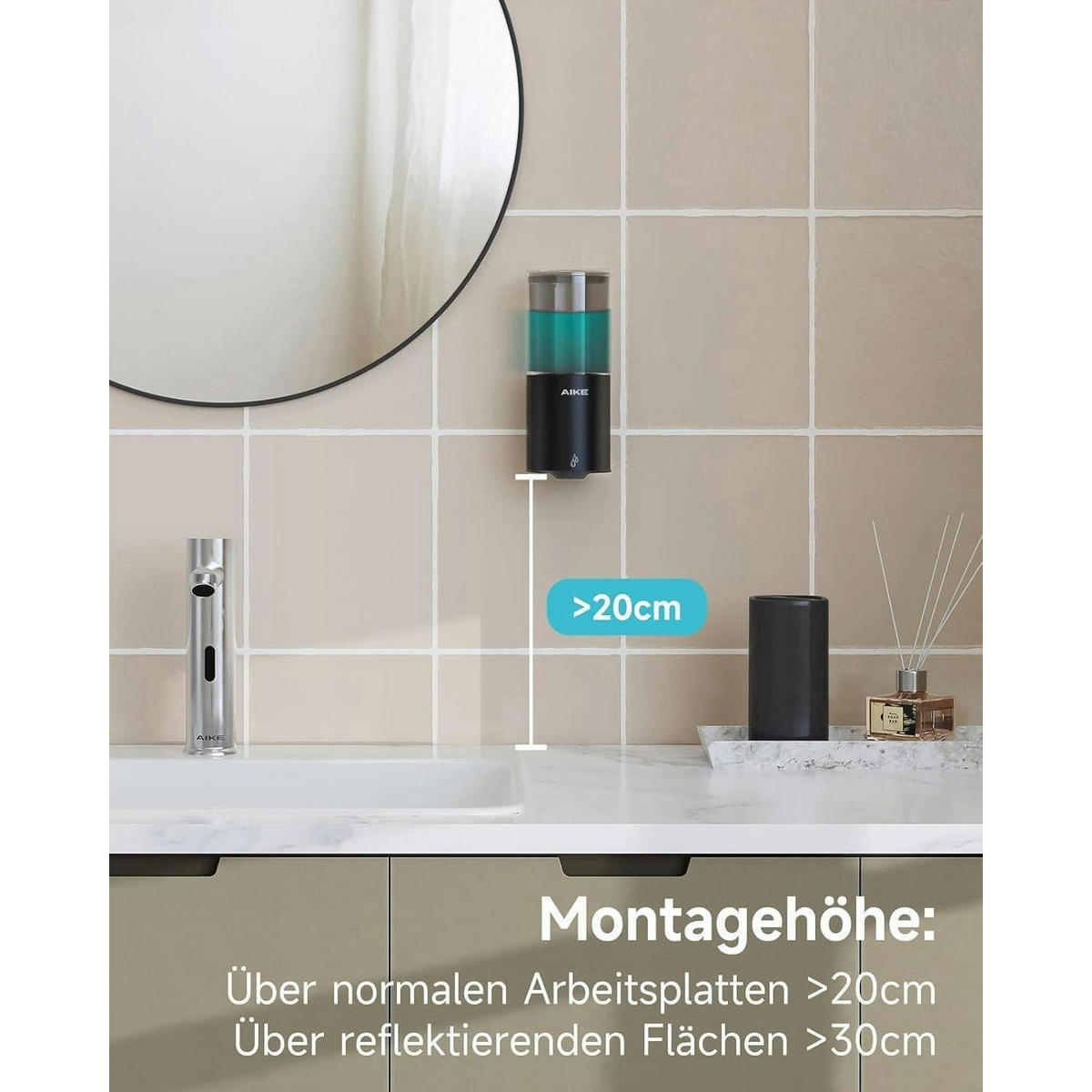 SEIFENSPENDER Wandmontage Edelstahl Schwarz Matt 400ml - Schwarz, Kunststoff (8/19/8.5cm)