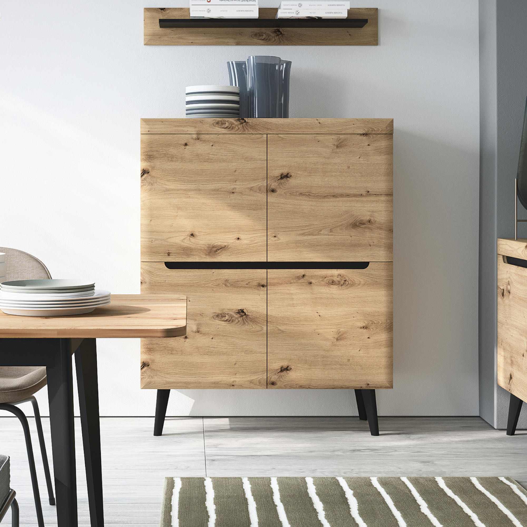 SIDEBOARD SUDBURRY KOM1-4D Fronten, aus MDF-Platte, Eiche - Eichefarben, Holzwerkstoff/Kunststoff (107/134/40cm) - Komodee