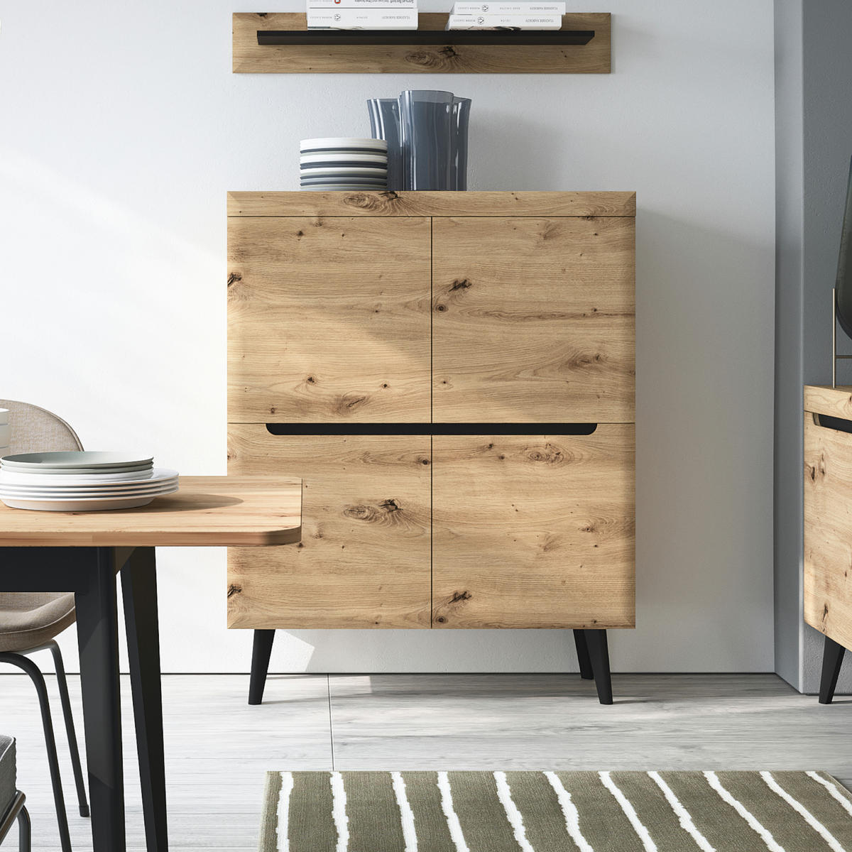 SIDEBOARD SUDBURRY KOM1-4D Fronten, aus MDF-Platte, Eiche - Eichefarben, Holzwerkstoff/Kunststoff (107/134/40cm) - Komodee