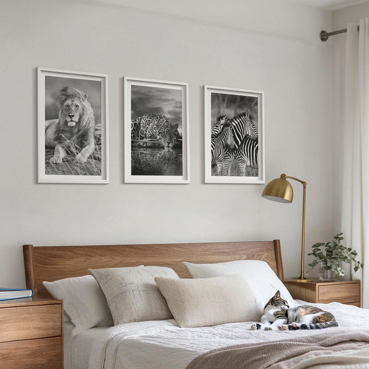 WANDBILDER 3er-Set - 40x60 cm Weißer Rahmen - Wildtiere der Savanne - Weiß, Kunststoff (40/60cm) - ArtPrintCave
