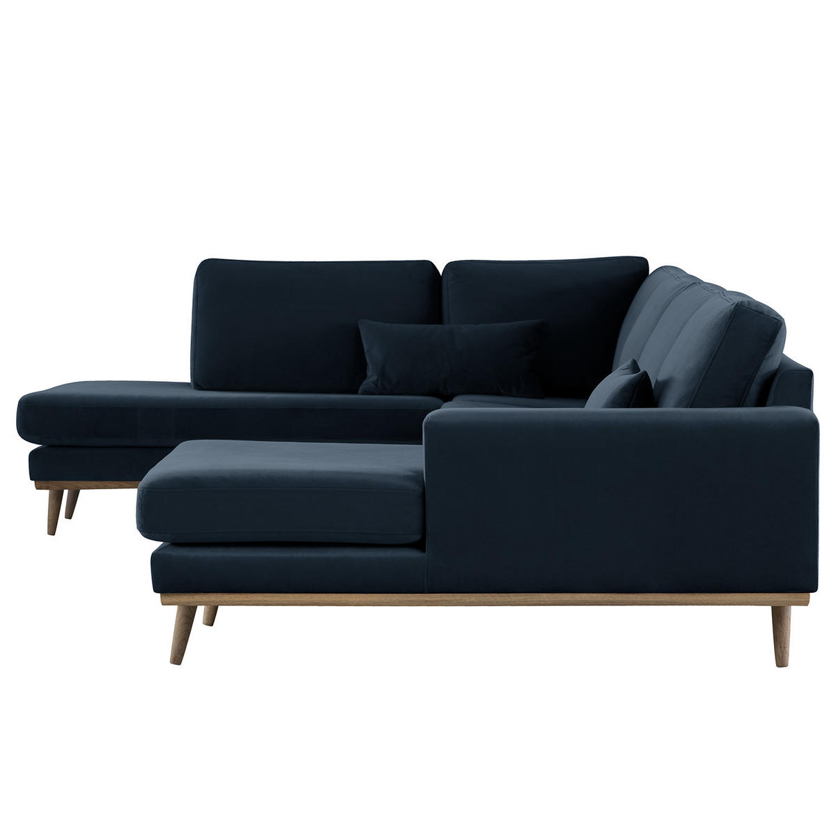 WOHNLANDSCHAFT mit Longchair - Eichefarben/Dunkelblau, Eichenholz/Textil (371/81/219cm) - home24