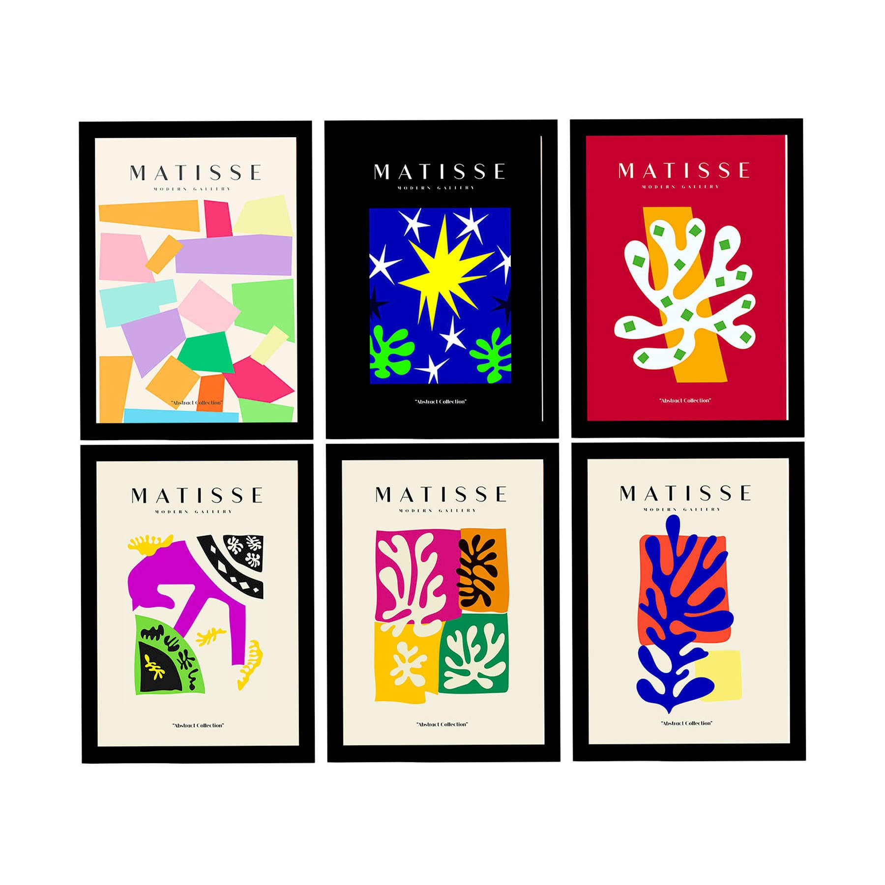 POSTER Set Mit 6 Illustrationen Von Henri Matisse Einladend A3 Schwarzer Rahmen - Schwarz, Papier (29/3cm) - Nacnic