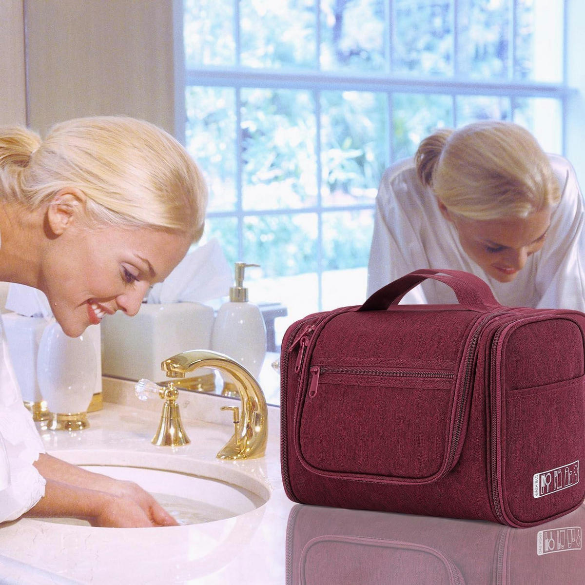 KULTURTASCHE zum Aufhängen Rot 27 x 15,5 x 59 cm - Bordeaux, Textil (5/2/5cm)