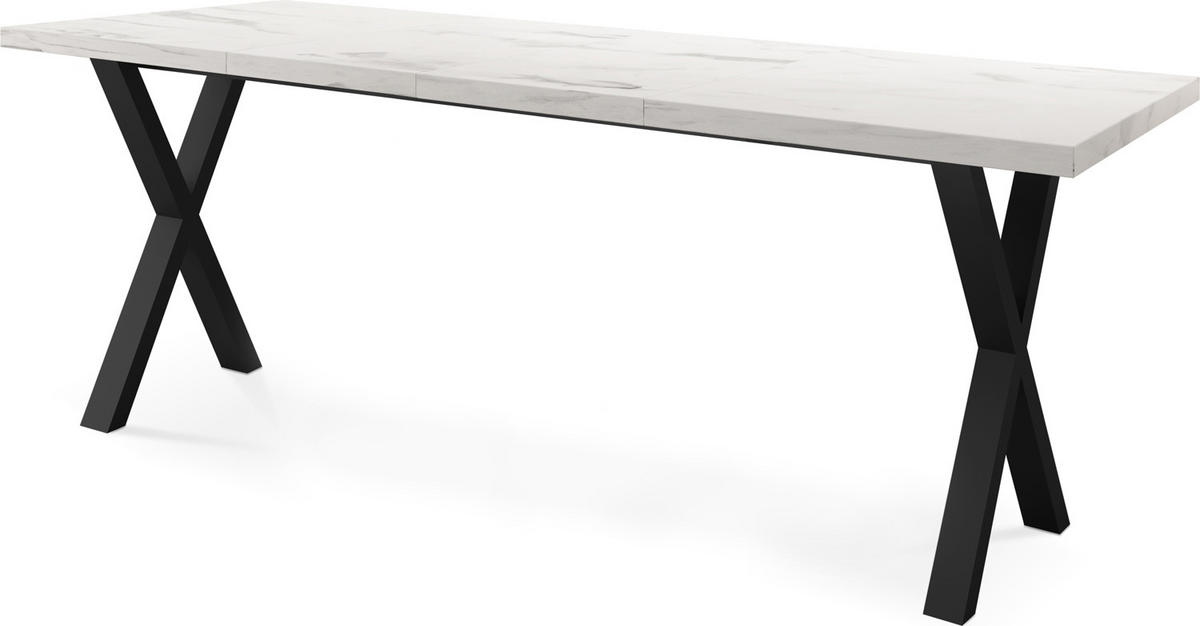 ESSTISCH Blake rechteckig ausziehbar, Marmor Weiß 140-240/80/76 cm - Ecru/Schwarz, Holzwerkstoff/Metall (140/80/76cm) - WFL GROUP