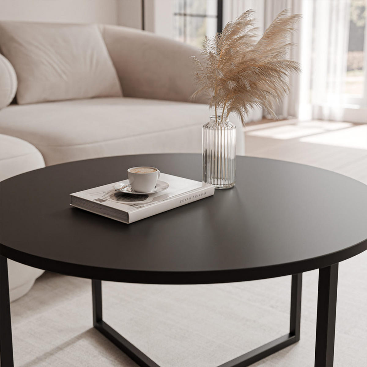 COUCHTISCH BESARO 75/47 cm runden, Schwarz - Schwarz, Metall (75/75/47cm) - Idohome