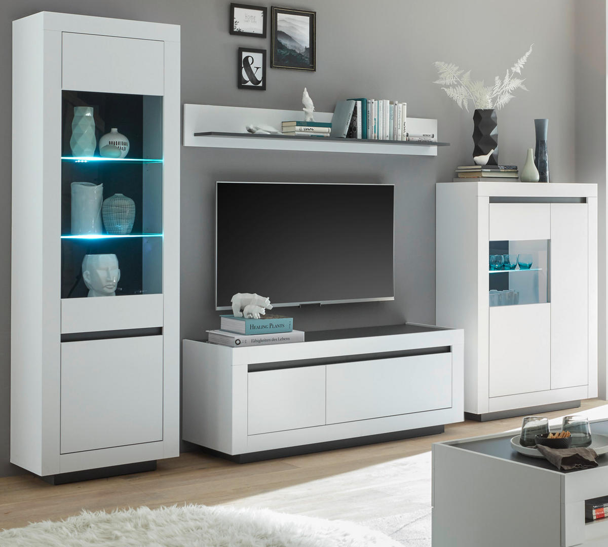 TV-LOWBOARD weiß, anthrazit, TV Unterteil 140 x 56 cm - Weiß Hochglanz/Anthrazit, Holzwerkstoff (140/56/50cm) - Furn.Design