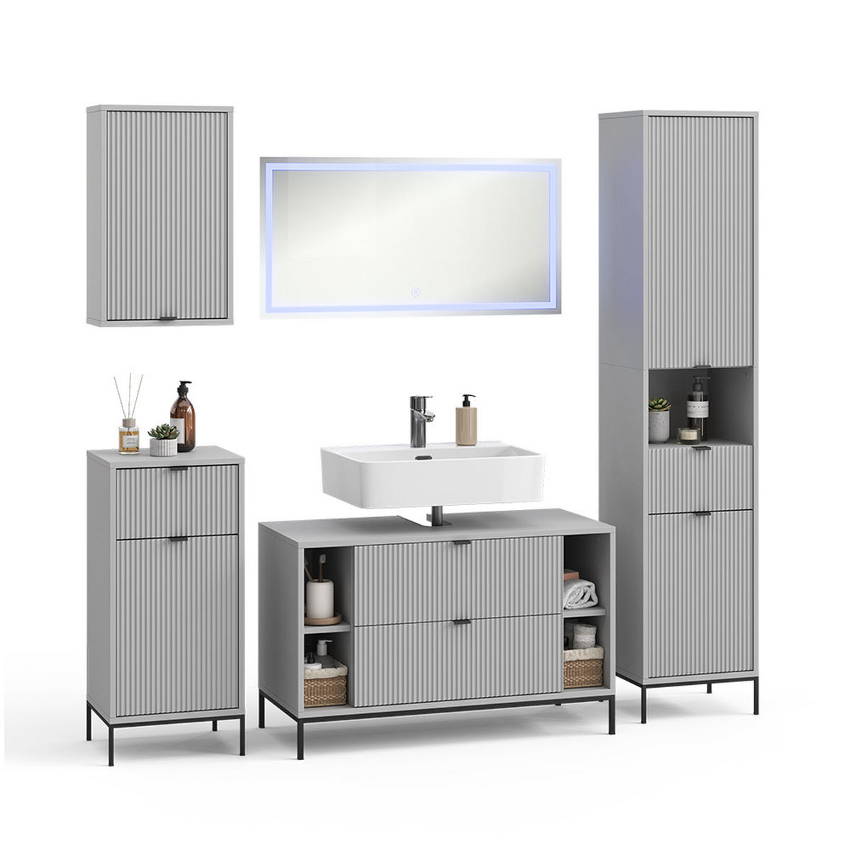 BADMÖBEL-SET Eliza Grau 5 Teile - Grau, Holzwerkstoff (100/63/45.1cm) - Vicco