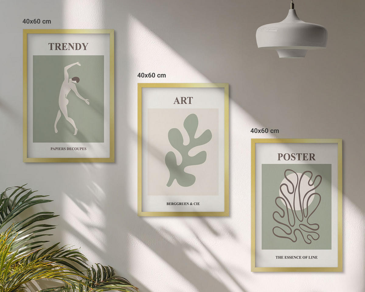 BILDER SET 3er Set - 40x60 cm Goldrahmen - Abstrakte Pflanzenfiguren - Goldfarben, Kunststoff (40/60cm) - TULUP