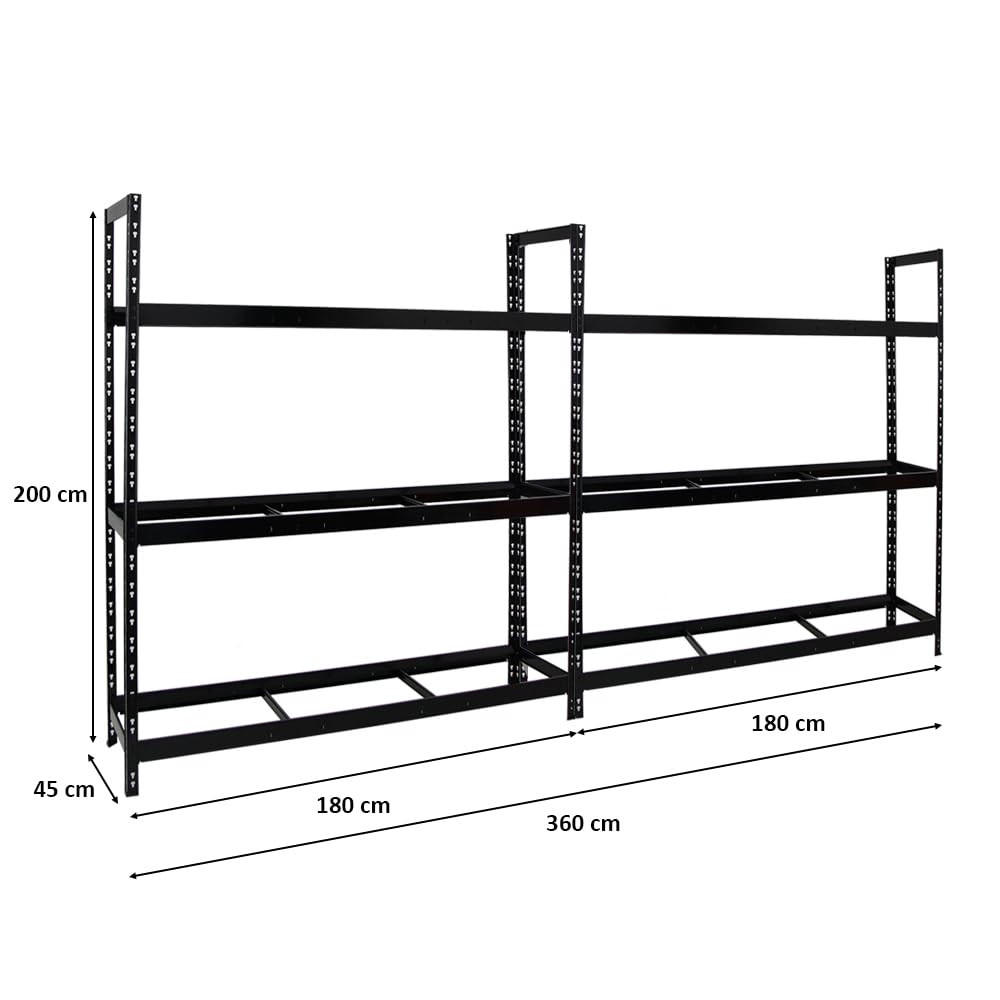 REIFENREGAL Tiger XL 2er-Set mit 2x 200x180x45 cm 300 kg Fachlast bis zu 42 Reifen Schwarz - Schwarz, Metall (360/200/45cm) - PROREGAL