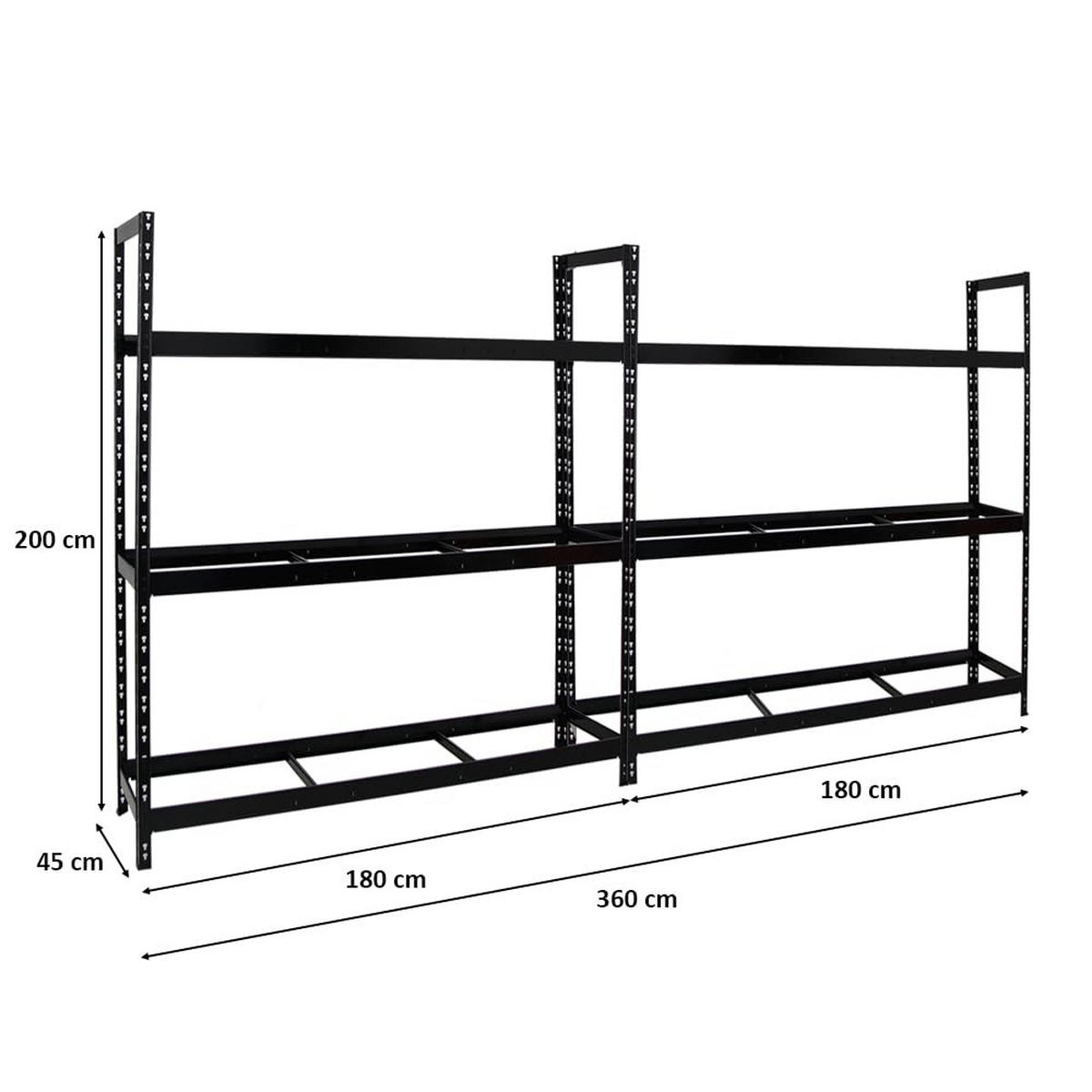REIFENREGAL Tiger XL 2er-Set mit 2x 200x180x45 cm 300 kg Fachlast bis zu 42 Reifen Schwarz - Schwarz, Metall (360/200/45cm) - PROREGAL