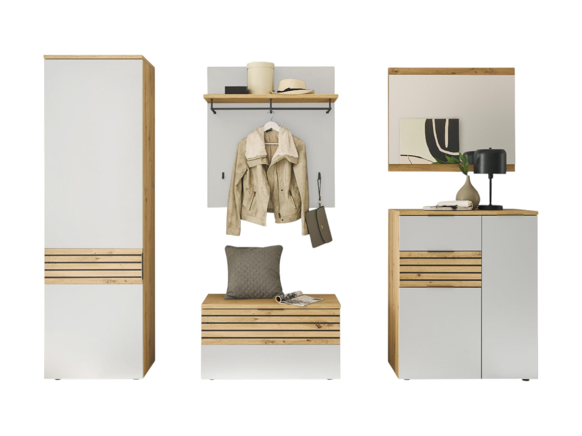 GARDEROBE 5-teilig in 290/200/38 cm - Weiß, Holz (290/200/38cm) - moebel dich auf