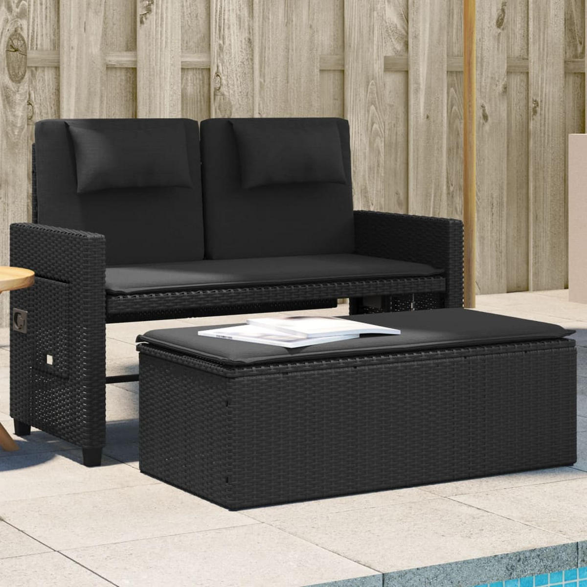 GARTENBANK Verstellbar mit Kissen Schwarz Poly Rattan - Schwarz, Kunststoff (122/83/58cm) - furnicato