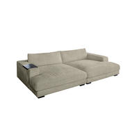 BIG SOFA XL MIT TABLETT SCHWARZ MADELINE Steingrau Cord - Greige/Schwarz, Kunststoff/Textil (290/85/190cm) - KAWOLA