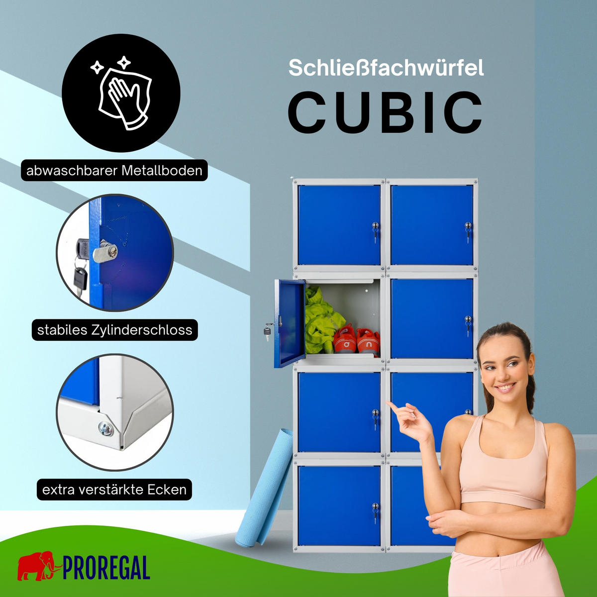 SCHLIESSFACHWÜRFEL Cubic 8er-Set 35x35x35 cm Grau-Blau - Blaugrau, Metall (70/140/35cm) - PROREGAL