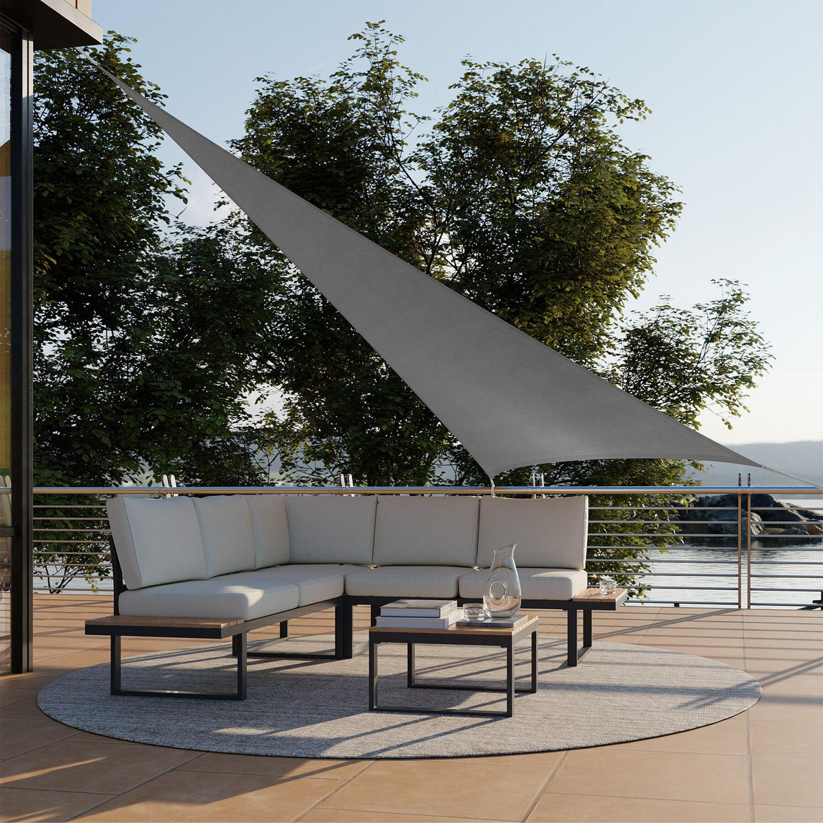 SONNENSEGEL ,inklusive Spannseile,grau - Grau, Kunststoff (400/400cm) - tectake