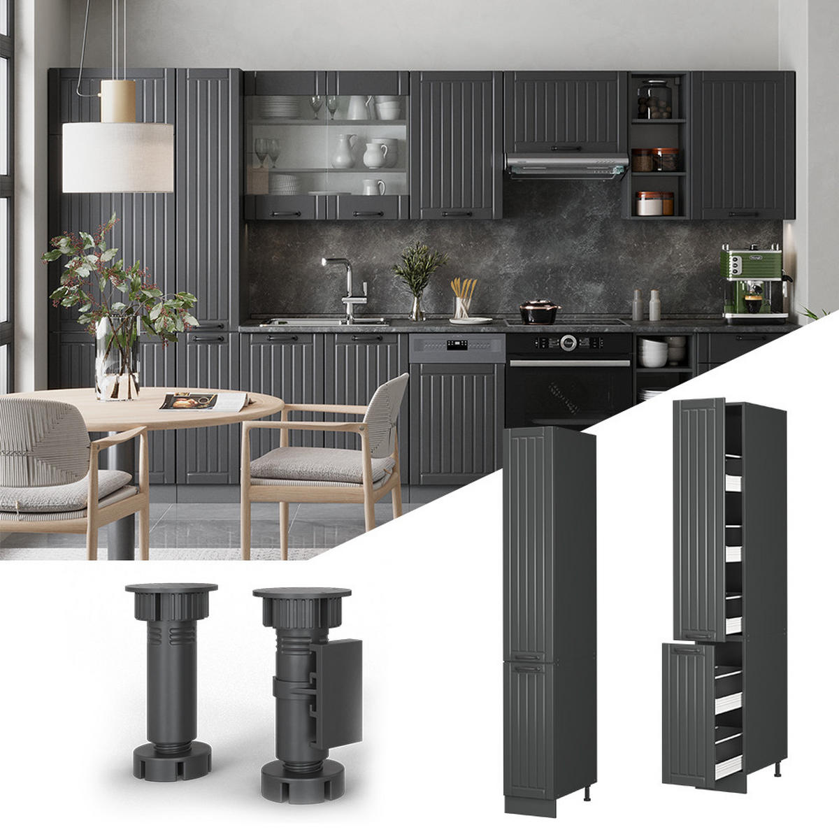 SPODNÍ SKŘÍŇKA KUCHYŇSKÉ LINKY Fame-Line Tmavě šedá - tmavě šedá/antracitová, kompozitní dřevo (30/206.8/58cm) - Vicco