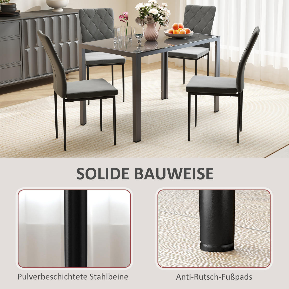 ESSZIMMERSTÜHLE 4er-Set Dunkelgrau 58.0/42.0/95.0 cm - Dunkelgrau, Textil (42/95/58cm)