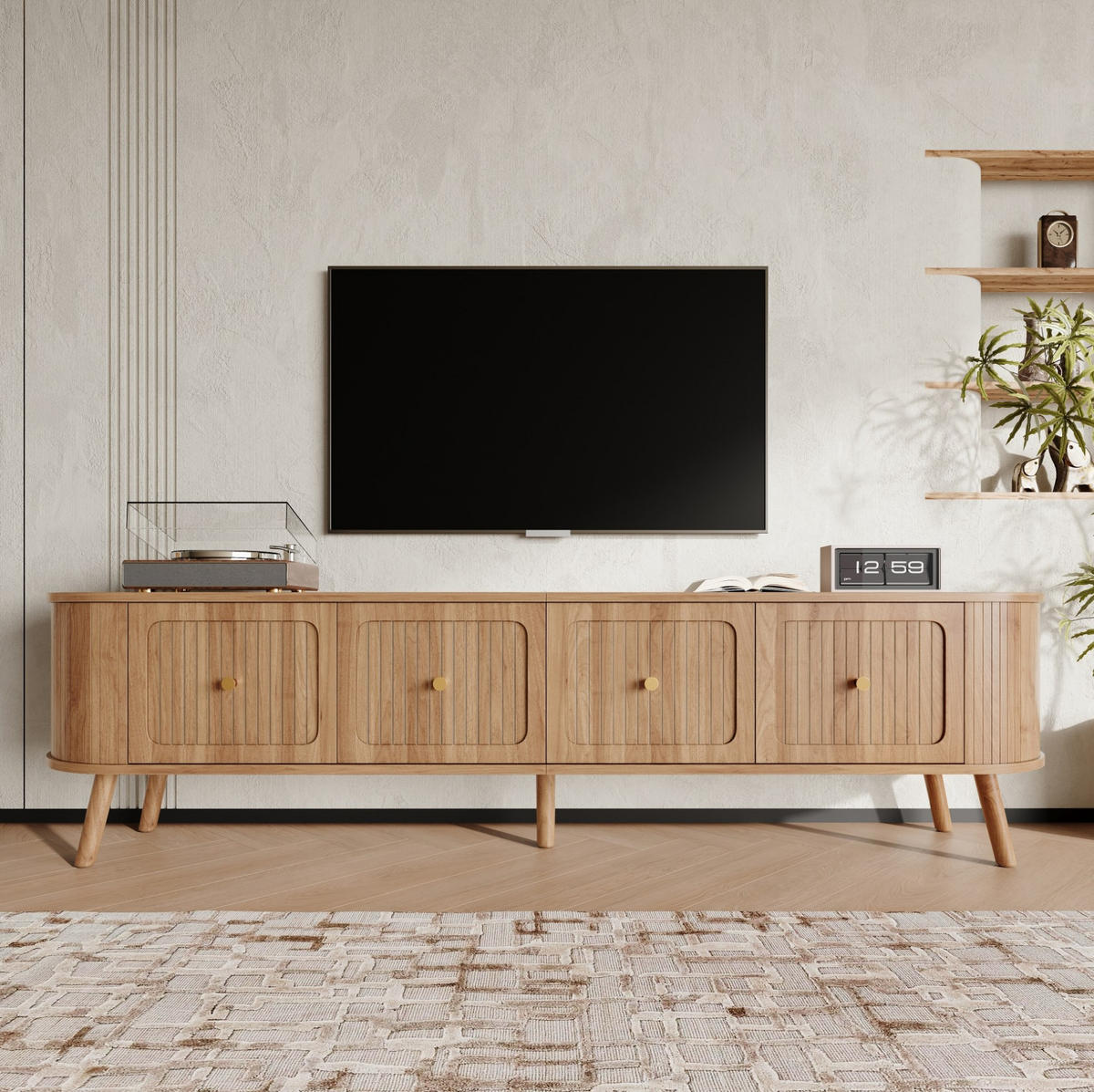 TV-SCHRANK aus MDF und Holzwerkstoff 180x38x47 cm Eichefarben mit Klapptüren und Stauraum im Vintage-Look - Braun, Holzwerkstoff (180/47/38cm) - Modfu