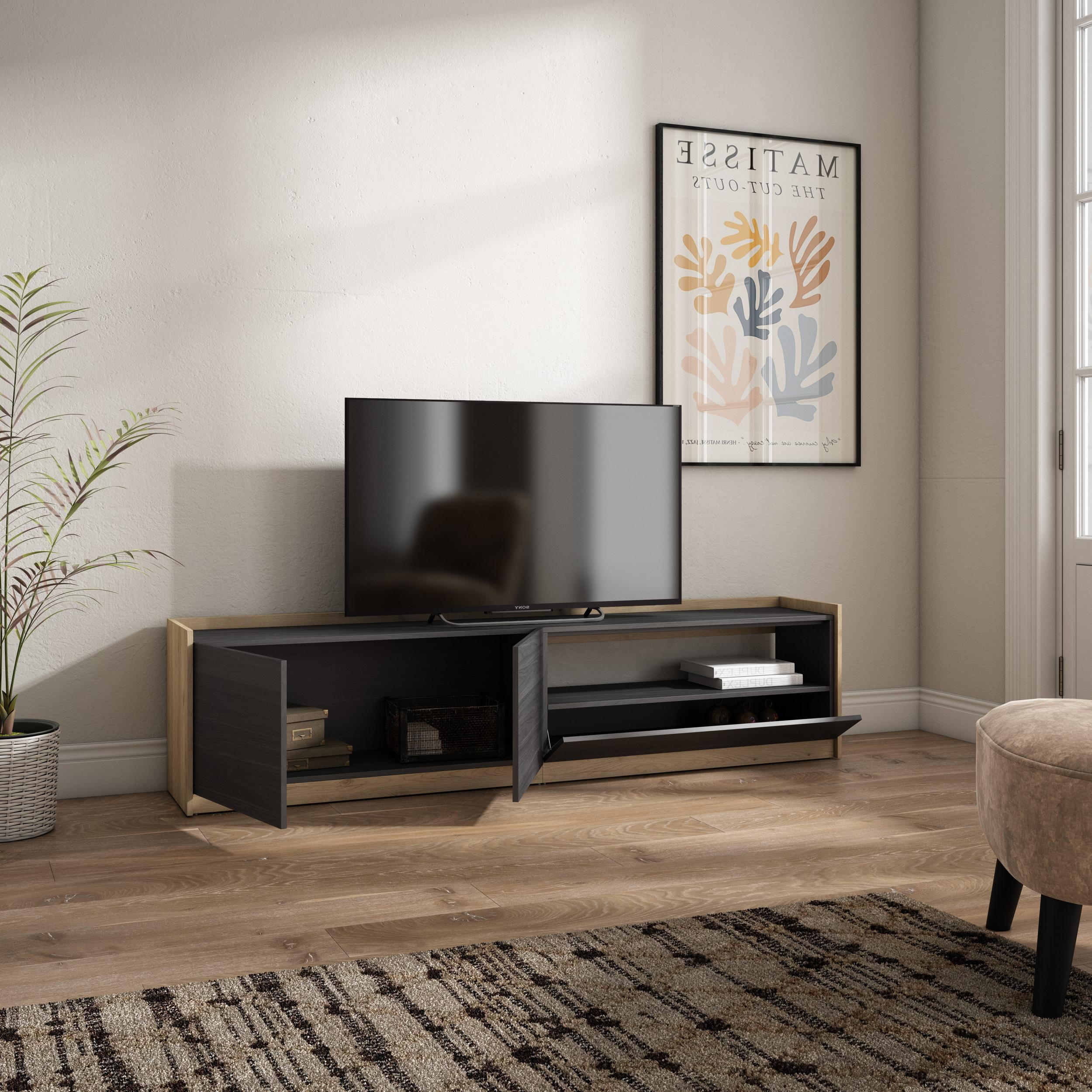 TV-SCHRANK, Lowboard, Schwarz Eiche, 207/37/50cm - Schwarz, Holzwerkstoff (207/50/37cm) - Skraut Home