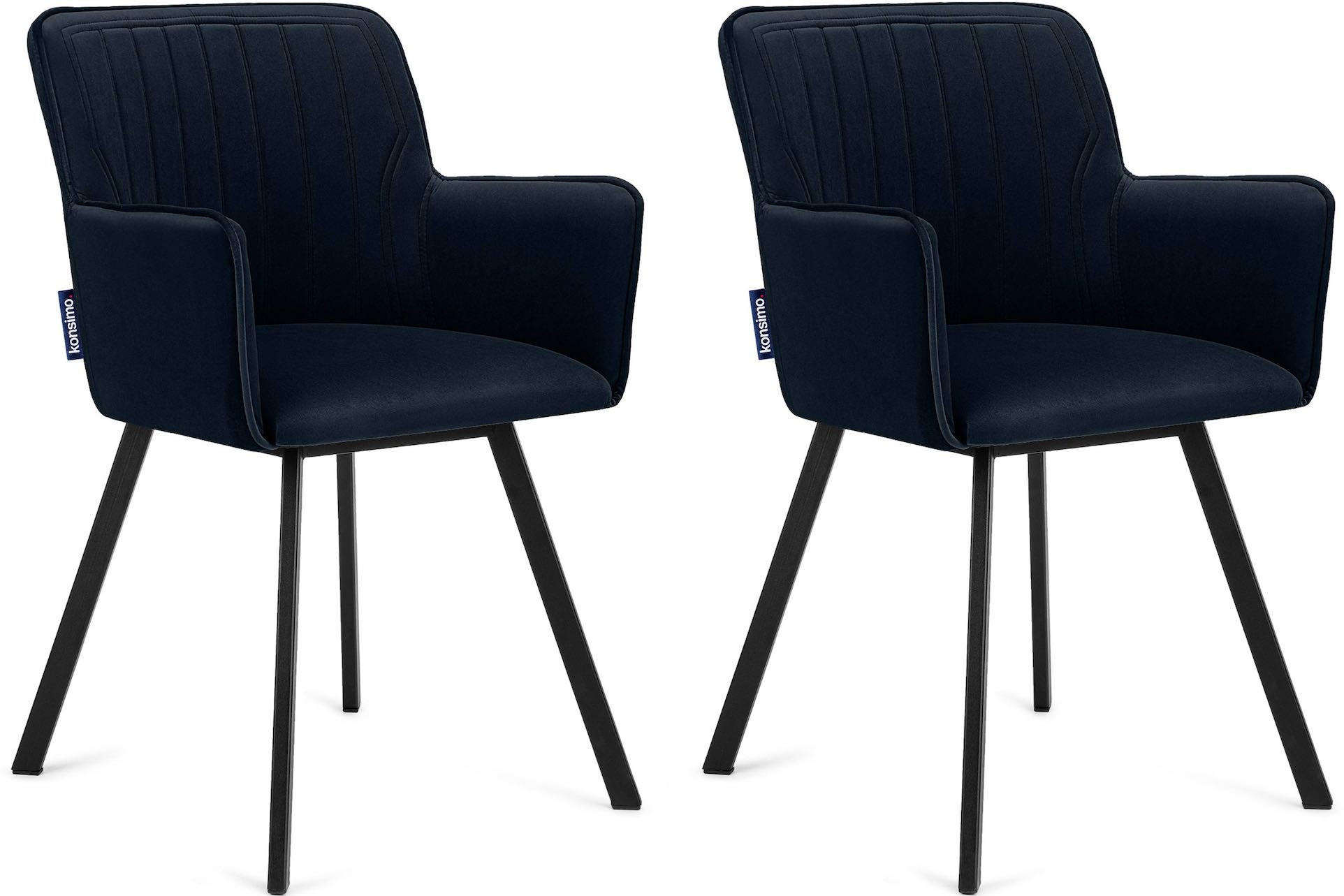 ESSZIMMERSTUHLE PYRUS 2-tlg Velours-Sitz, Dunkelblau/schwarz - Schwarz/Dunkelblau, Textil/Metall (56/84/46cm) - KONSIMO®