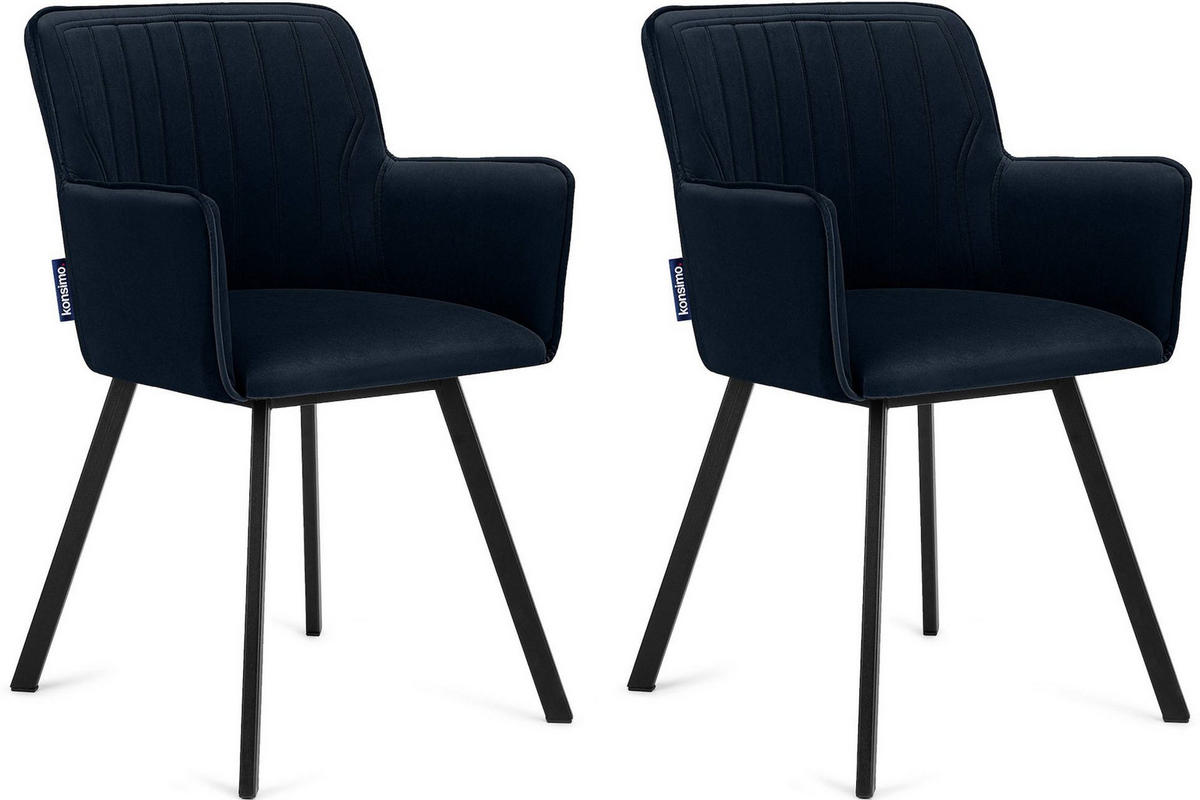 ESSZIMMERSTUHLE PYRUS 2-tlg Velours-Sitz, Dunkelblau/schwarz - Schwarz/Dunkelblau, Textil/Metall (56/84/46cm) - KONSIMO®
