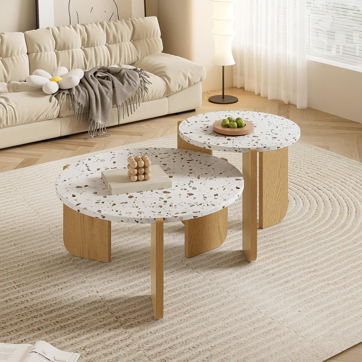 COUCHTISCH 2er-Set 70/70/35 cm und 50/50/45,5 cm modernes Design, Weiß+Naturfarben - Weiß, Holzwerkstoff (120/120/45.5cm) - Redom