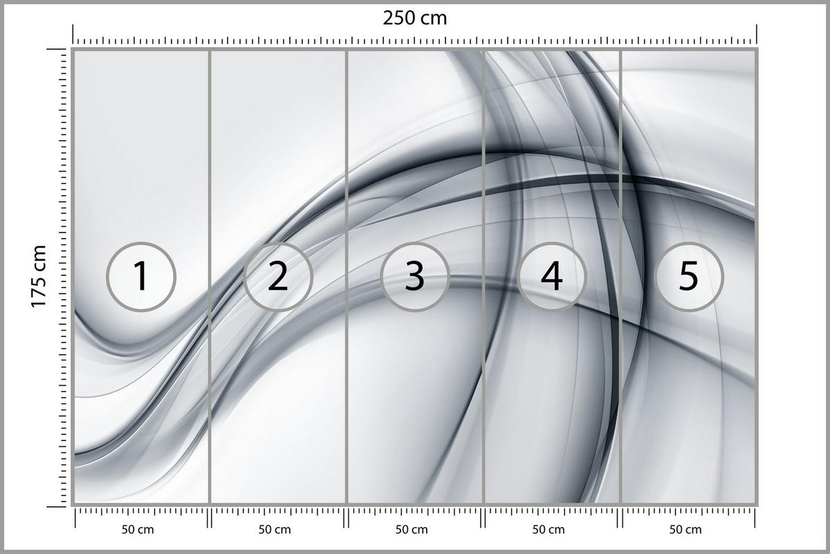 FOTOTAPETE für Wohnzimmer Abstrakte Graue Linien Muster Modern 250x175 - Schwarz/Grau, Papier (250/175cm) - Muralo