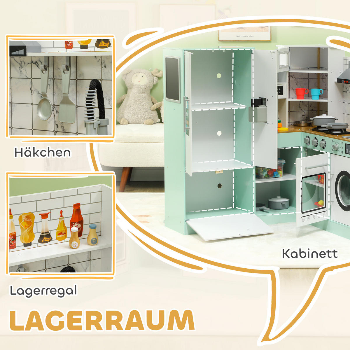 KINDERKÜCHE - Grün, Holzwerkstoff/Metall (109/100/110cm) - AIYAPLAY