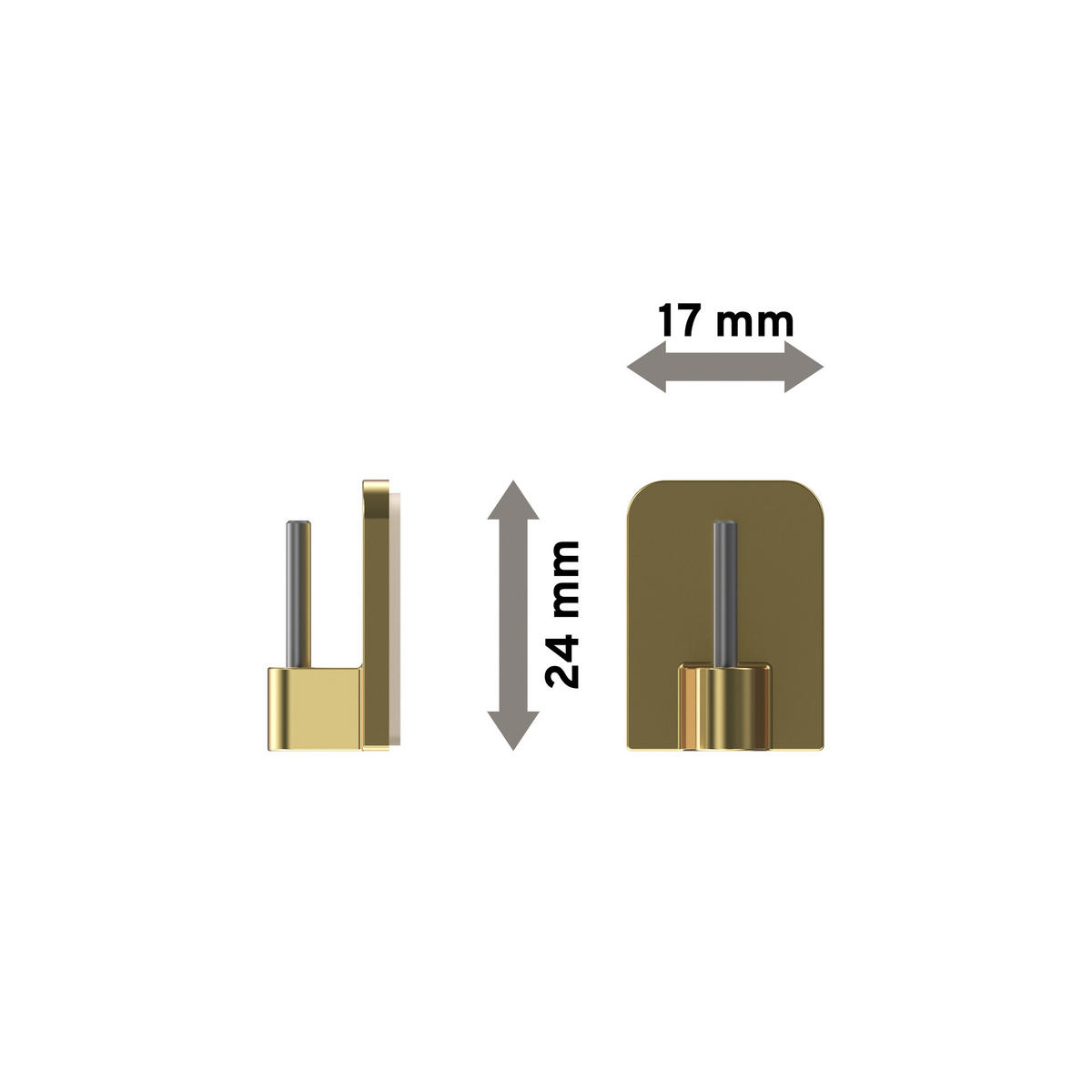 KLEBEHAKEN MIT METALLSTIFT für Vitragestangen, Messing-farbig, Packung 4 Stück - Messingfarben, Kunststoff/Metall (1.7/2.4/1.2cm) - INTERDECO