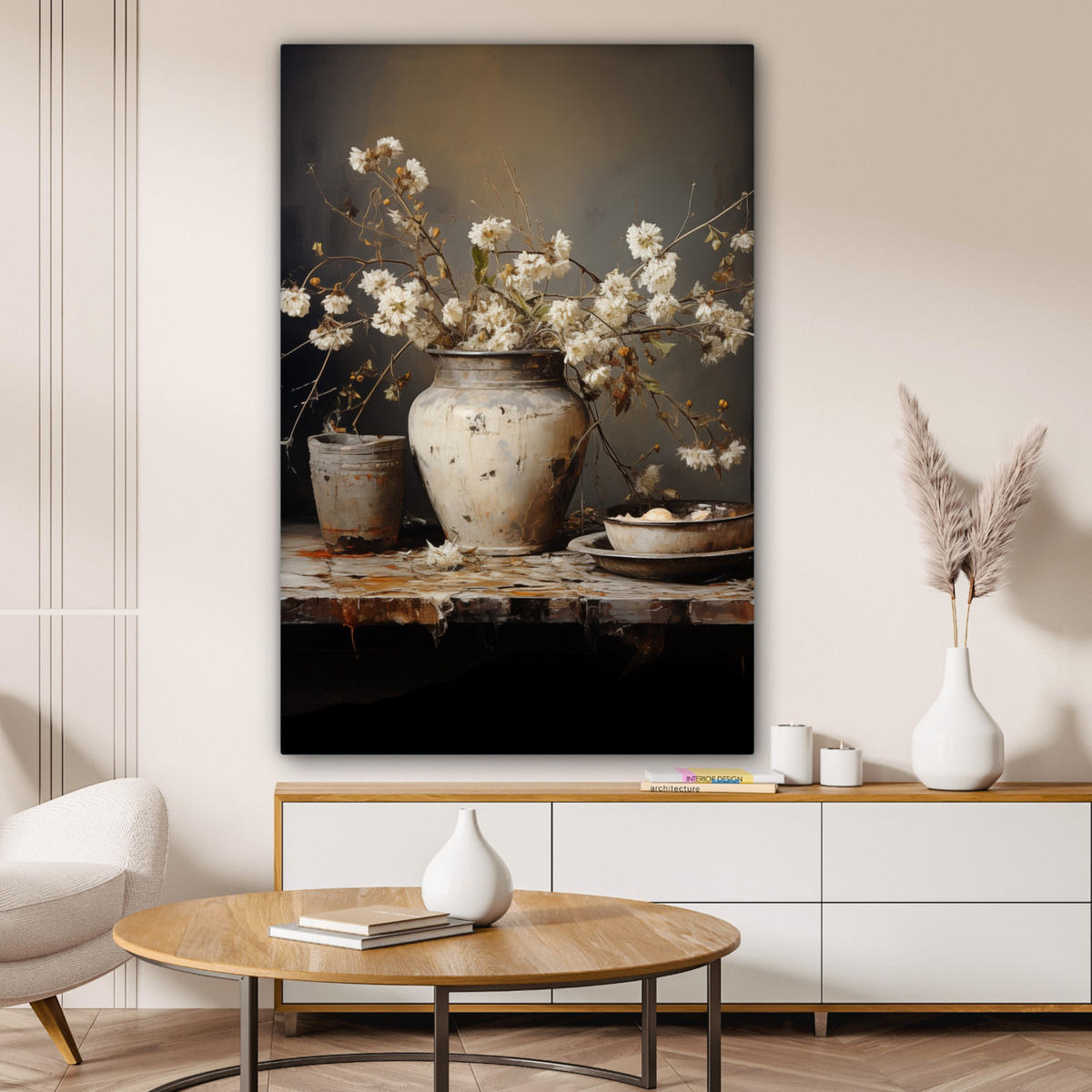 LEINWANDBILD Stilleben - Blumen - Blumenstrauß - Vase - Wein Deko Groß 90x140 cm - Schwarz, Textil (90/140cm) - MuchoWow