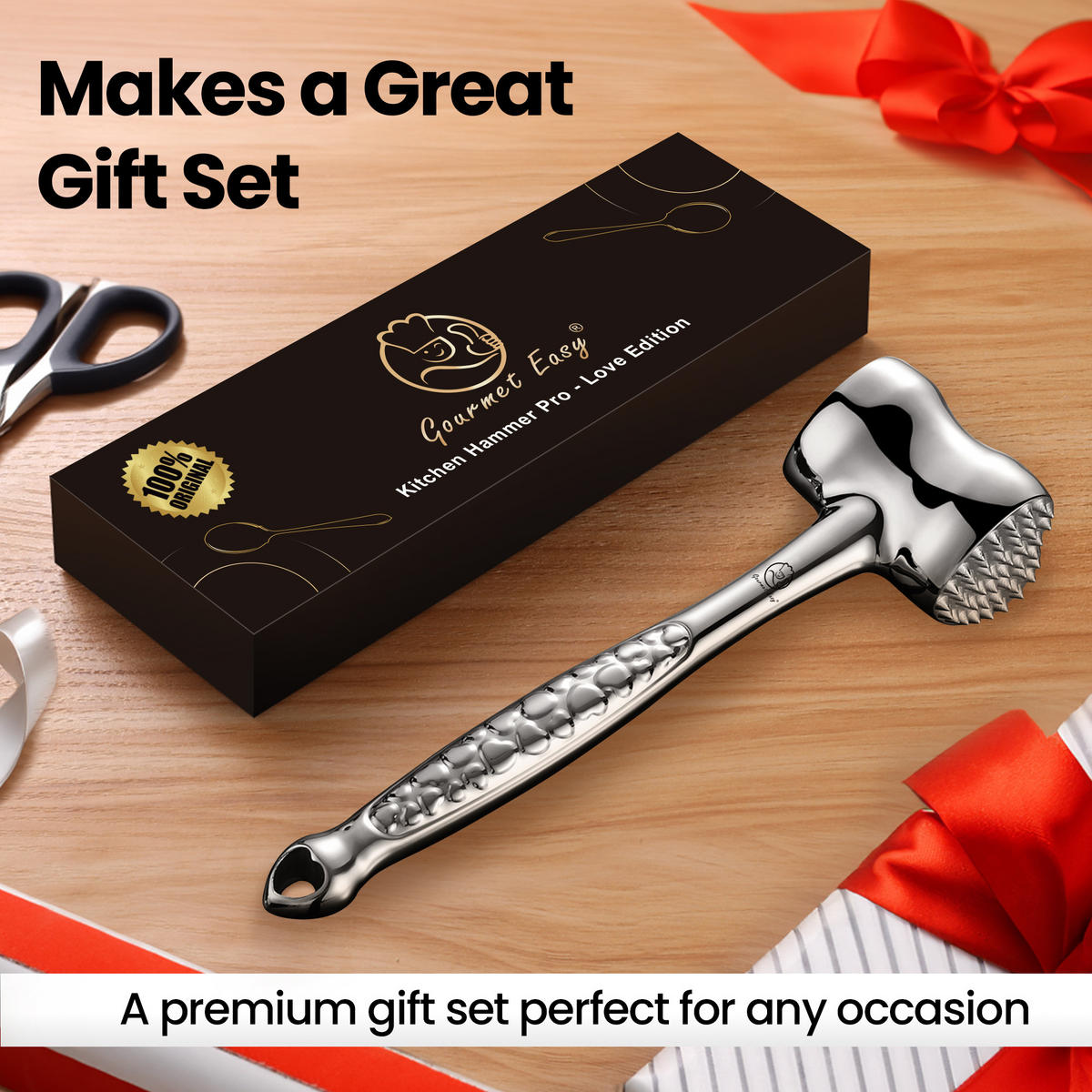 FLEISCHKLOPFER - Love Edition,Fleischhammer Hammer Love Edition, Edelstahl, rutschfester Griff zum Klopfen - Edelstahlfarben, Metall (7.7cm) - Gourmet Easy