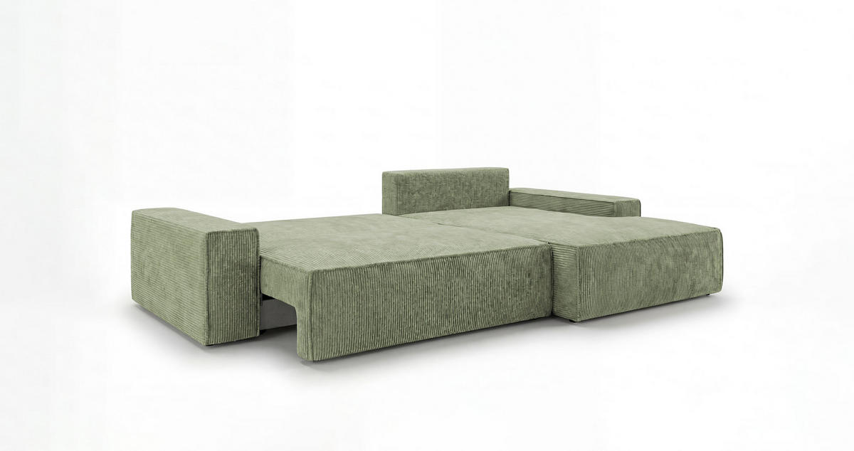 ECKSOFA VERONA rechts hellgrün Cord Poso 47 - Schlaffunktion, Bettkasten - Hellgrün, Textil (280/184cm) - Cornero