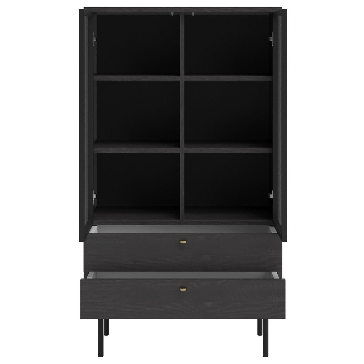VITRINE Olar II Holzoptik Esche Portland Schwarz 85 cm - černá/zlatá, kov/kompozitní dřevo (85/150/41cm) - Selsey