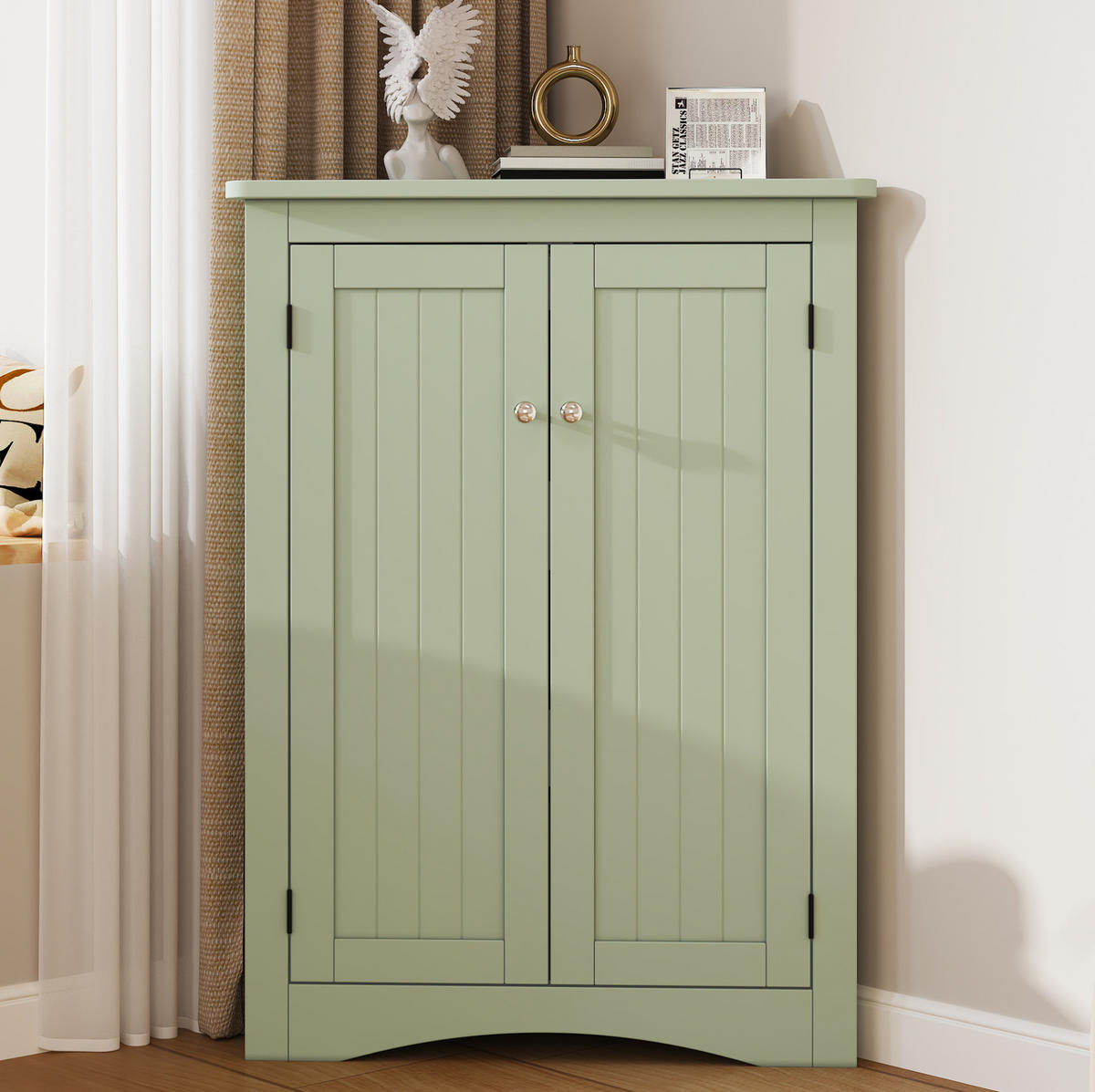 ECKSCHRANK 61.5x34.5x90cm in Grün mit 2 Einlegeböden, Kippschutz & Dreieckdesign - Grün, Holzwerkstoff (34.5/90/61.5cm) - Modfu