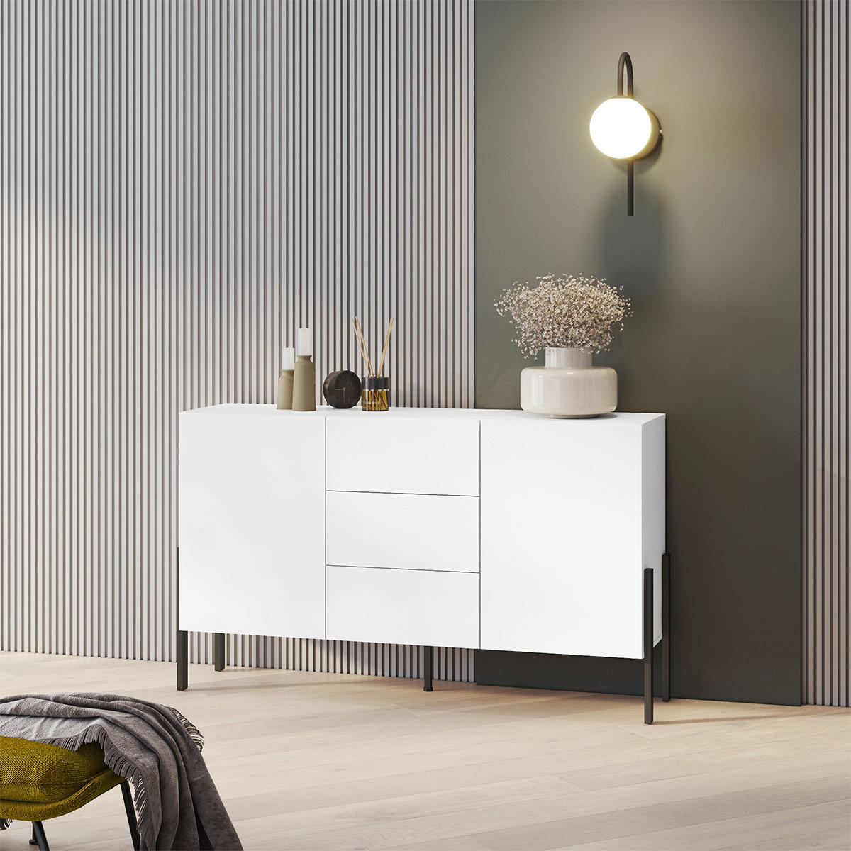 SIDEBOARD Bérénice Matná bílá a černá - bílá, kompozitní dřevo (154/90/40cm) - Petits-meubles