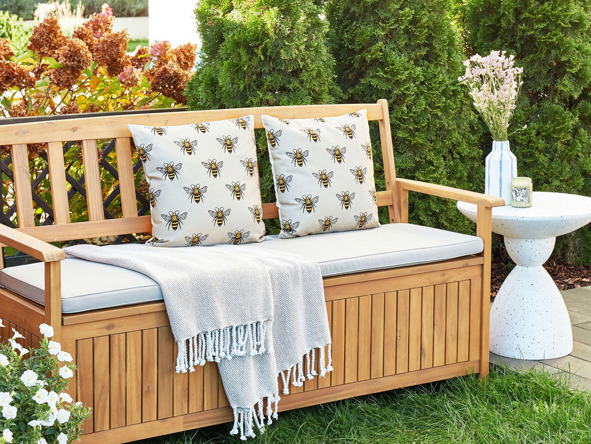 GARTENKISSEN 2er-Set Bienenmuster beige 45/45 cm Canneto - Beige, Textil (45/45cm) - Beliani