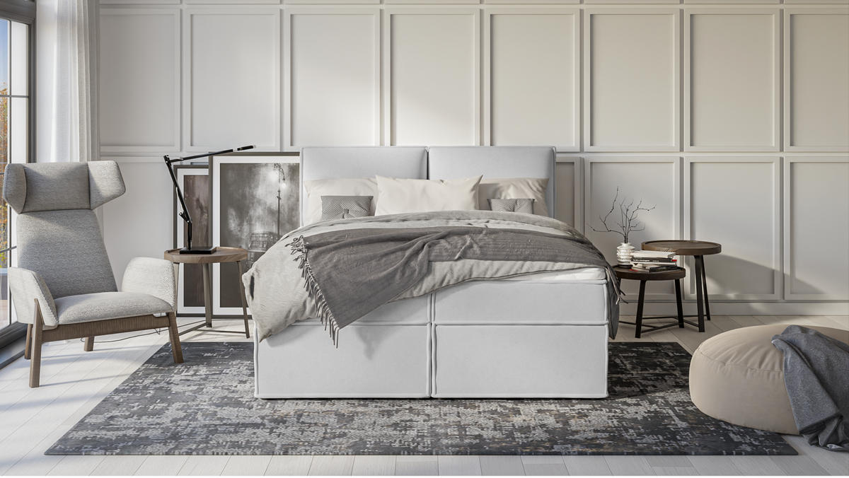BOXBETT Eclipse 160/200 cm Silber Luxusmicrofaser - Silberfarben/Schwarz, Holz/Kunststoff (160/200cm) - S-Style Möbel