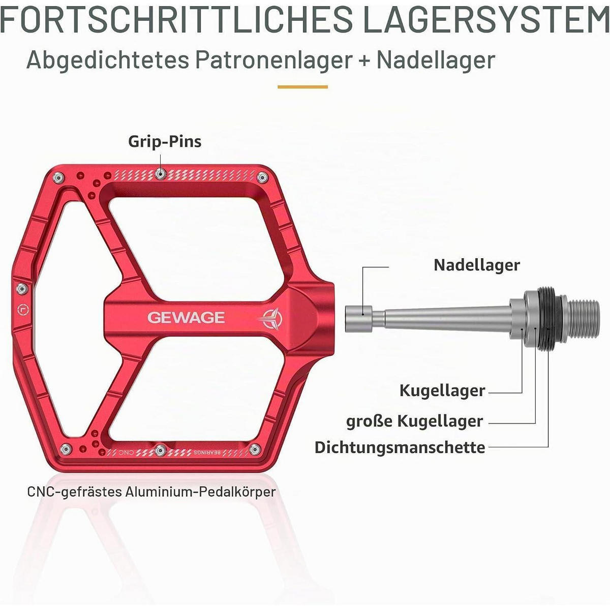 PEDALE CNC-Aluminium ultraflach mit 14 Pins Rot - Rot, Metall (11/1.5/12cm)