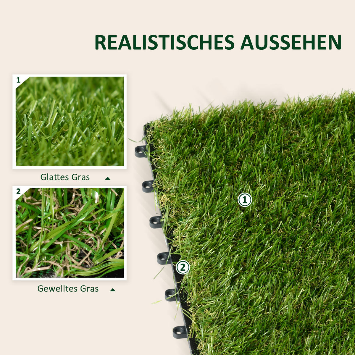 KUNSTRASEN, Dunkelgrün, Kunststoff - Dunkelgrün, Kunststoff (30/30/4.5cm) - Outsunny