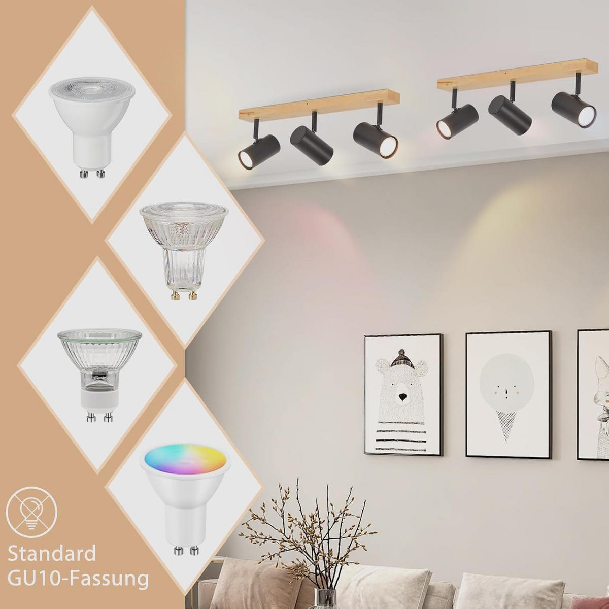 DECKENSTRAHLER Glühberg 10.5/14.3/41 cm - Schwarz, Metall (41/10.5/14.3cm) - ZMH