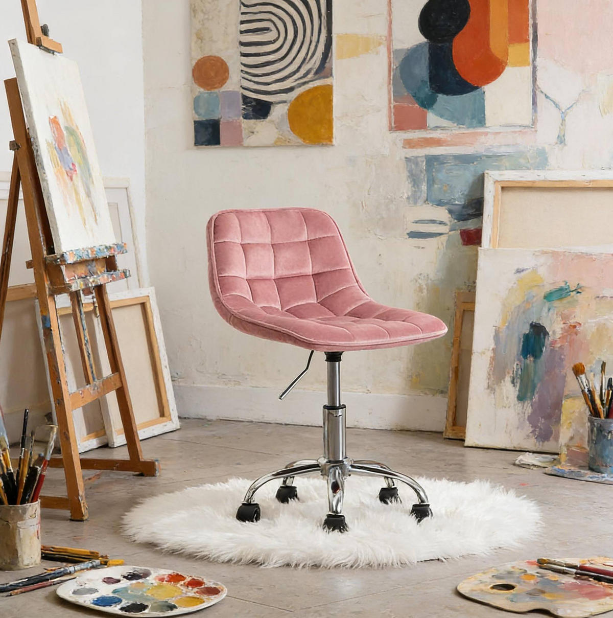 BÜROSTUHL in Rosa 43x43x67,5 cm mit Samtbezug, höhenverstellbar und drehbar - Pink, Metall (43/67.5/43cm) - IVMEU